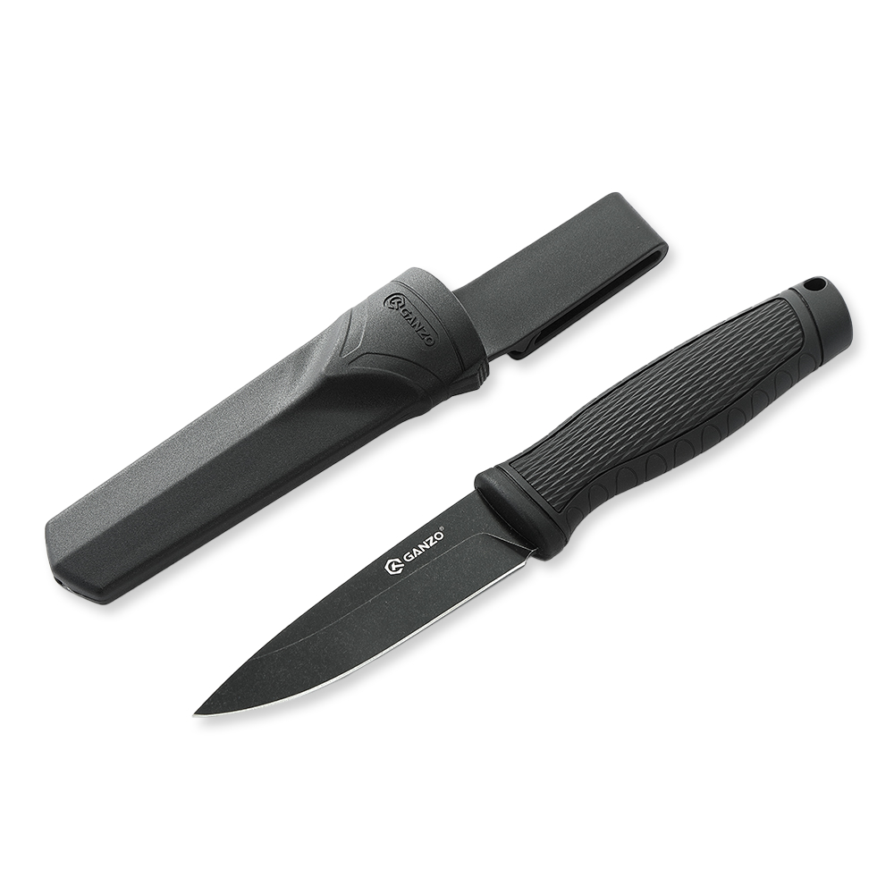Ніж фіксований туристичний Ganzo G806BW (9.8 см) 8Cr14 / PP+TPR чорний з чохлом